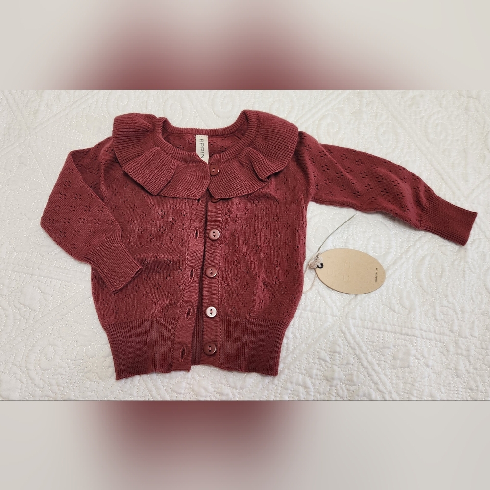 Pippin Peter Pan Collar Pointelle Button Up Sweater